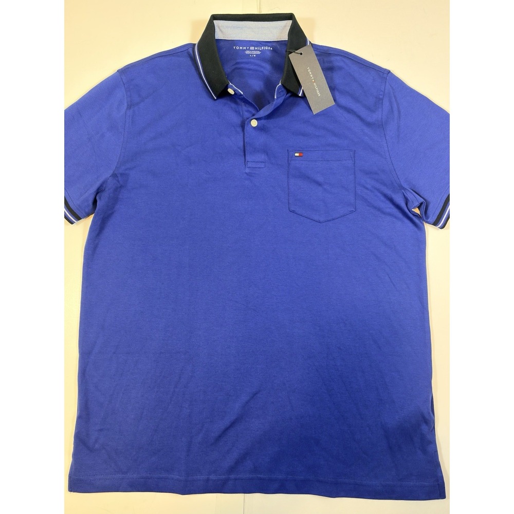 L/G Tommy Hilfiger Men's Blue Short Sleeve Pocket Polo Shirt XM03529 New